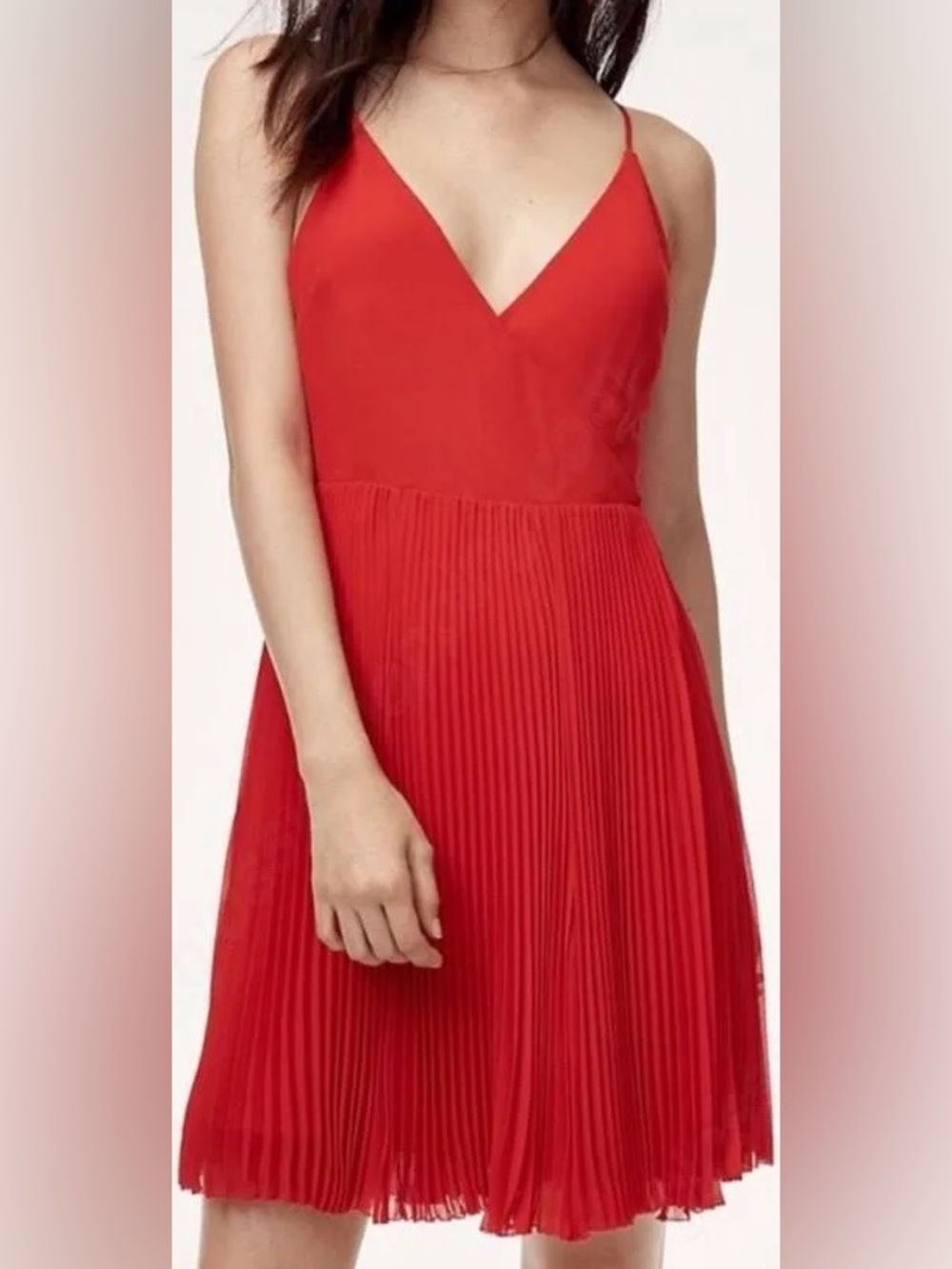 Aritzia Wilfred Beaune Pleated Wrap Midi Dress Red XS - Picture 2 of 12